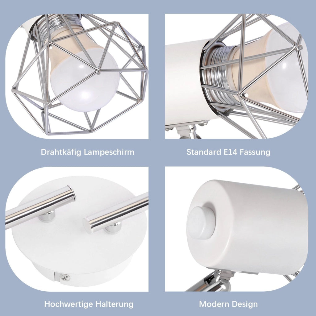 ZMH Faretto da soffitto bianco retrò industriale metallo orientabili 350° attacco E14 soggiorno cameretta
