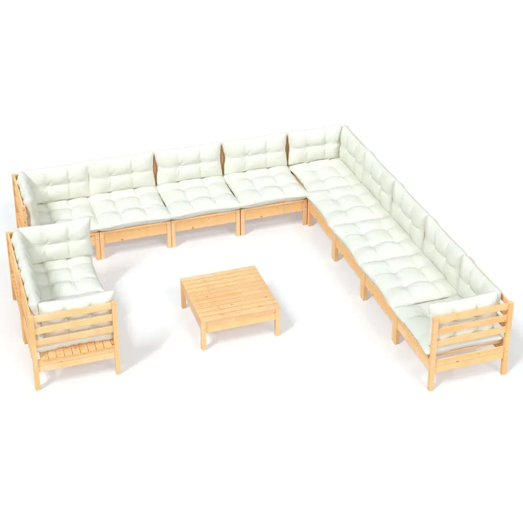 Set Divani da Giardino 12 pz con Cuscini Crema Massello di Pino 3096929