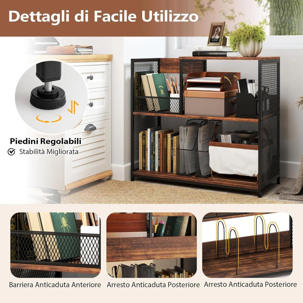 Supporto per Giradischi a 3 Ripiani, Fino a 300 Album, Porta Giradischi Vinili con 3 Separatori Rimovibili e Struttura in Metallo, Mensola di Archiviazione, 83x36x76,5 cm (Marrone)