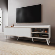 Mobile porta tv con due ante scorrevoli e due cassetti in pannello truciolare E1 bianco e legno 160 × 40 × 58 cm