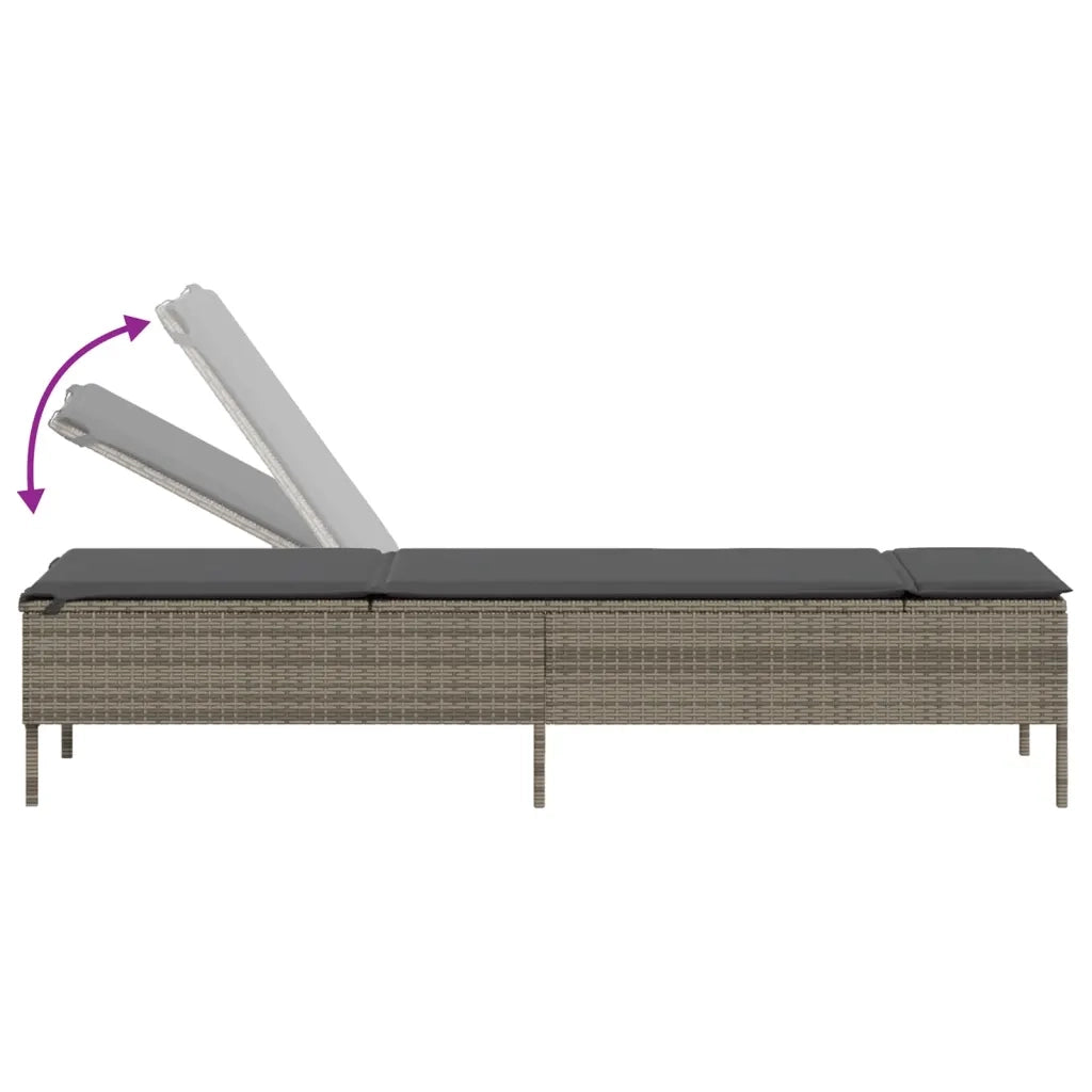 vidaXL Lettino Prendisole con Tavolo e Cuscino Grigio in Polyrattan