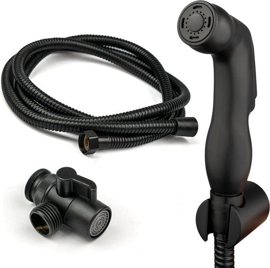 Kit di spruzzo bidet portatile con supporto da parete - Valvola di diversione in ottone - Tubo di 2m - Asciugamano bidet spray per igiene