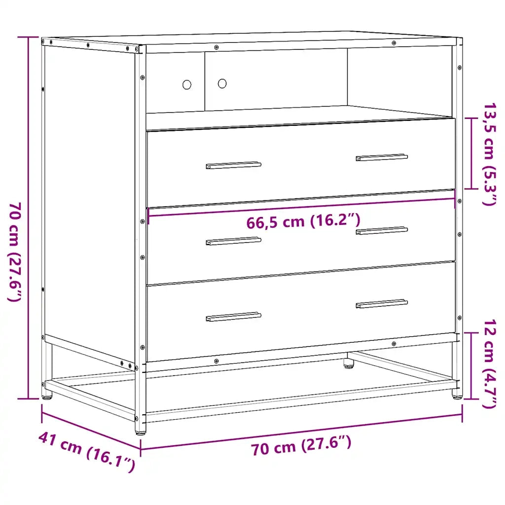Cassettiera Rovere Marrone 70x41x70 cm in Legno Multistrato CFW2249987
