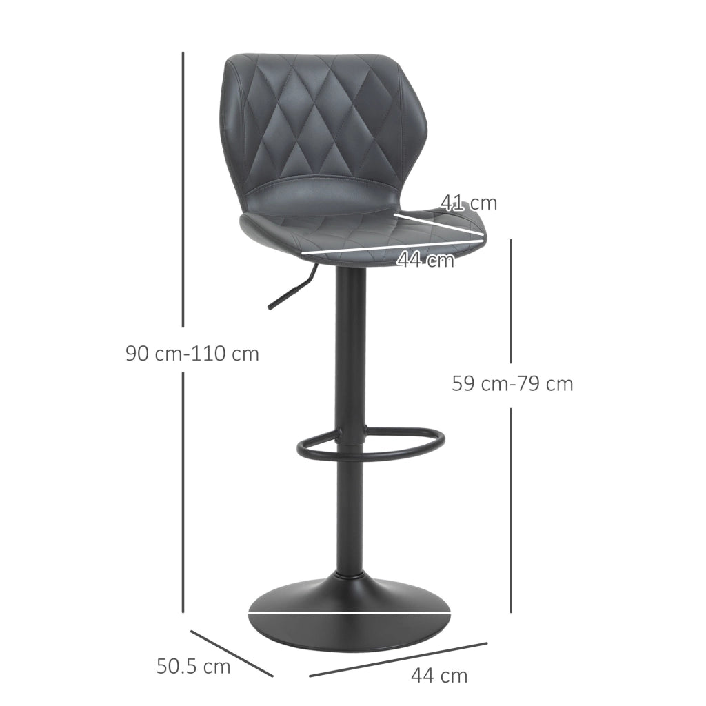 Set 2 Sgabelli Imbottite da Bar 44x50,5x90-110 cm in Similpelle Grigio