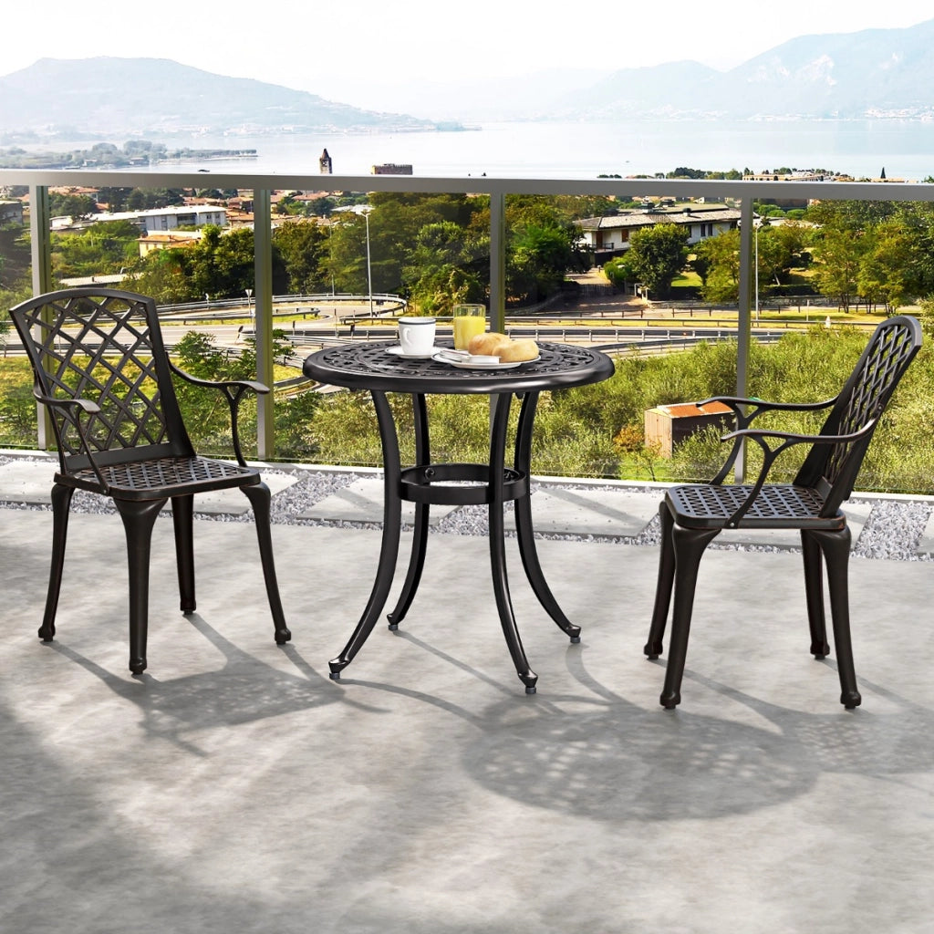 Set di 2 sedie da pranzo in alluminio pressofuso, Sedie da esterno con sedile curvo ergonomico e piedini regolabili Bronzo-Poltrone e sdraio