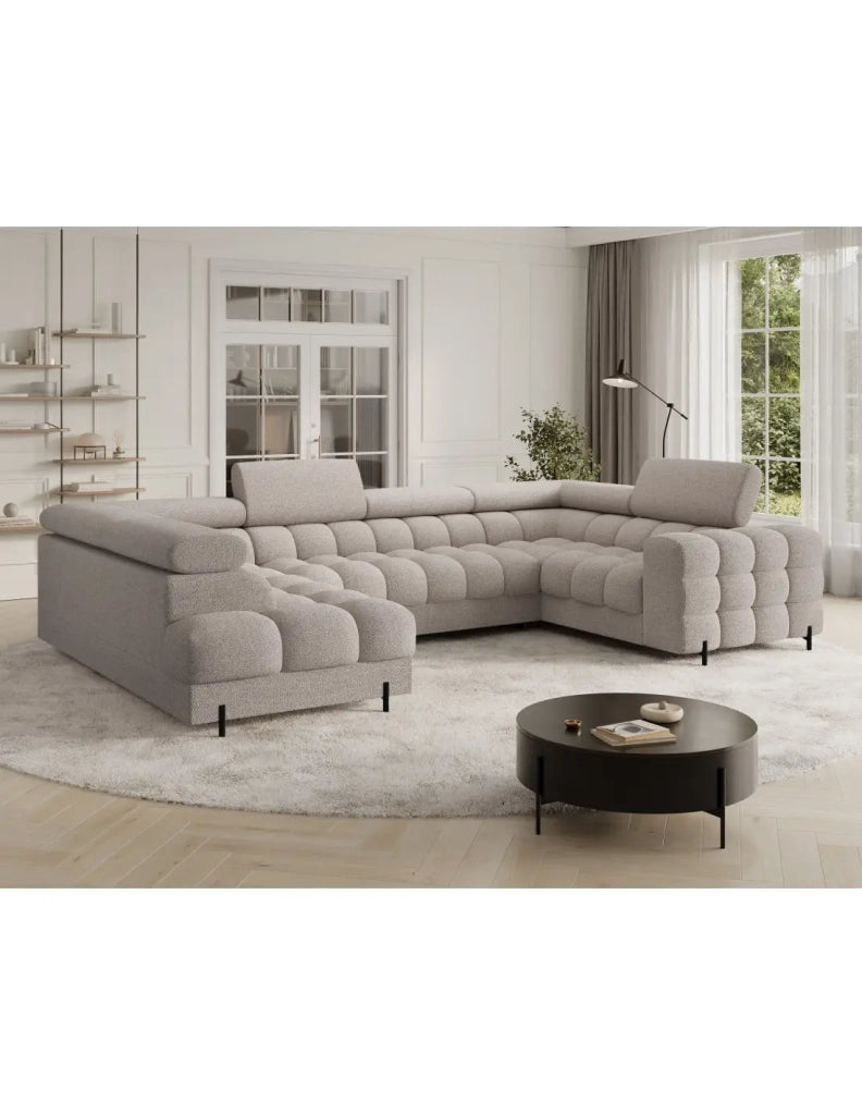 Divano panoramico convertibile FACTORY 3 posti beige – angolo sinistro con contenitore
