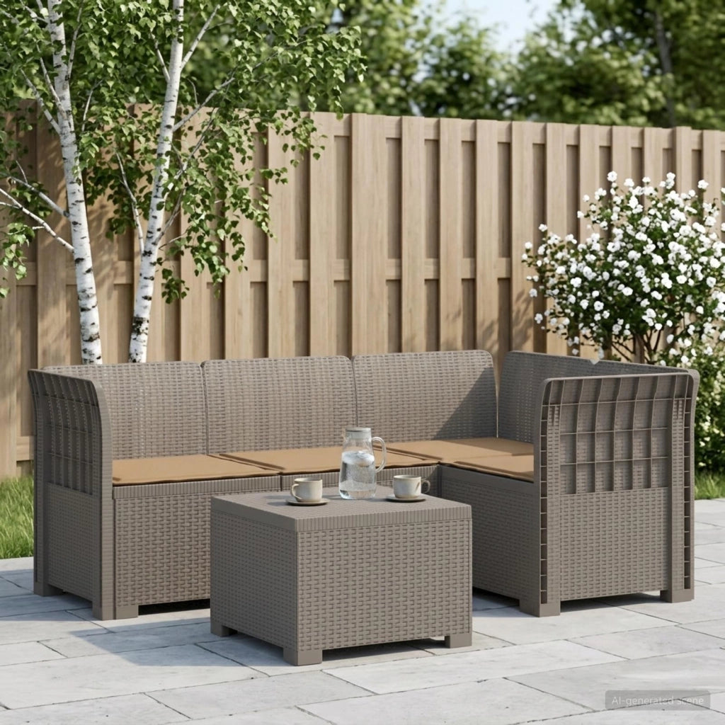 Divano da giardino 4 posti con cuscini aspetto rattan PP 3444012