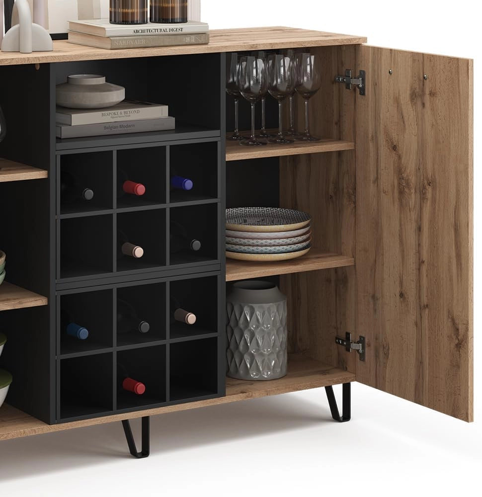 Credenza Amber, Marrone, 38 x 100 cm con 2 porte, con vano portaoggetti per spazio aggiuntivo