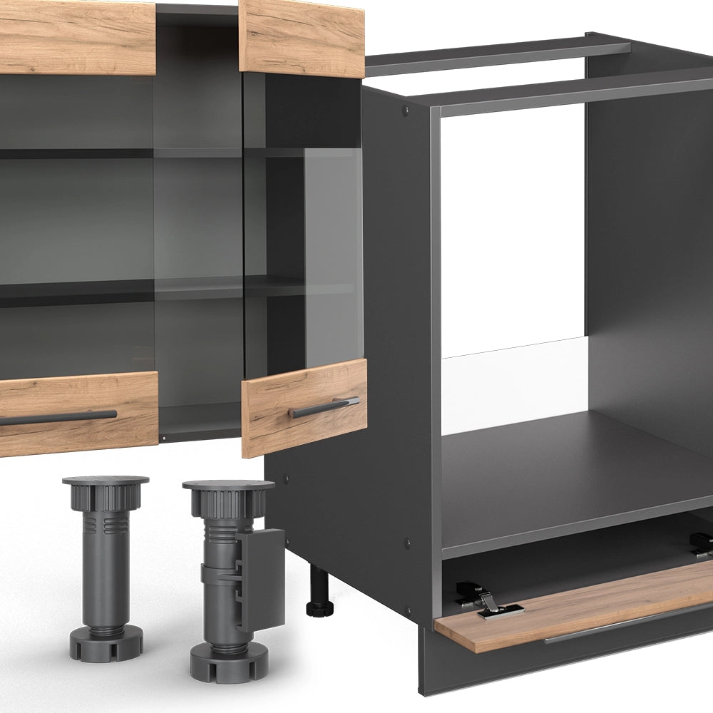 Cucina componibile Fame-Line Rovere dorato/Antracite 355 cm senza piano di lavoro Vicco