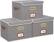 Set di 3 contenitori opachi con coperchio, con 3 maniglie, grande scatola pieghevole per scatole, abbigliamento, libri, giocattoli, 38 x 25 x 25 cm, grigio