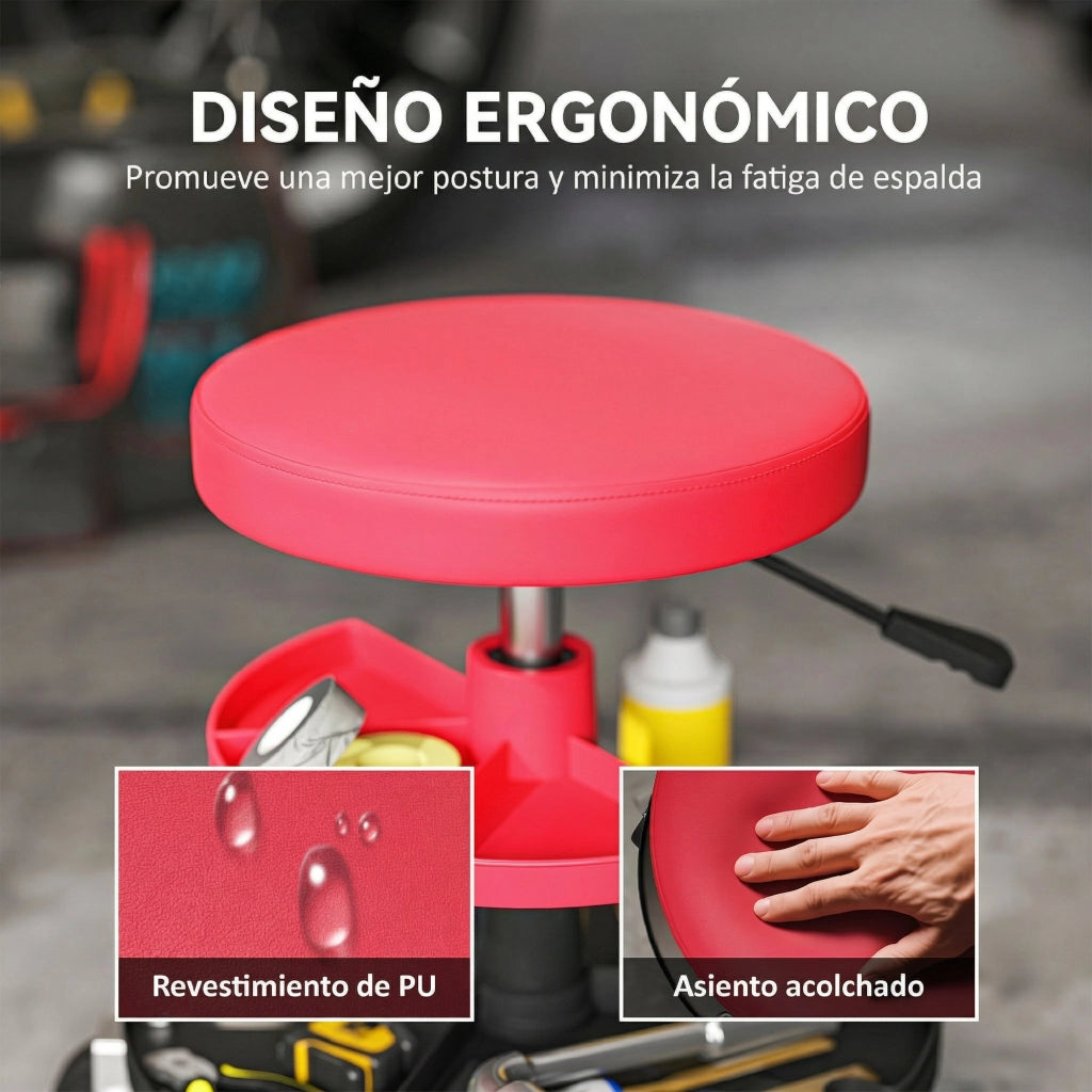 Sgabello da Lavoro Girevole con Ruote ¨C zephmum ¨C Altezza Regolabile 40-51 cm, Rosso