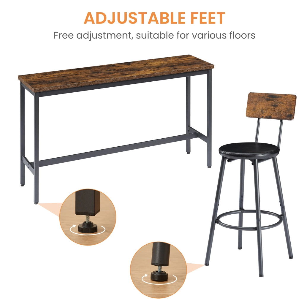 Tavolo Bar Lungo con 3 Sgabelli Imbottiti in PU ¨C MINIMAL ¨C Marrone Rustico e Nero