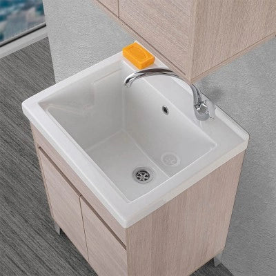 Vasca lavatoio 60x50 cm in ceramica bianca con foro rubinetto a destra