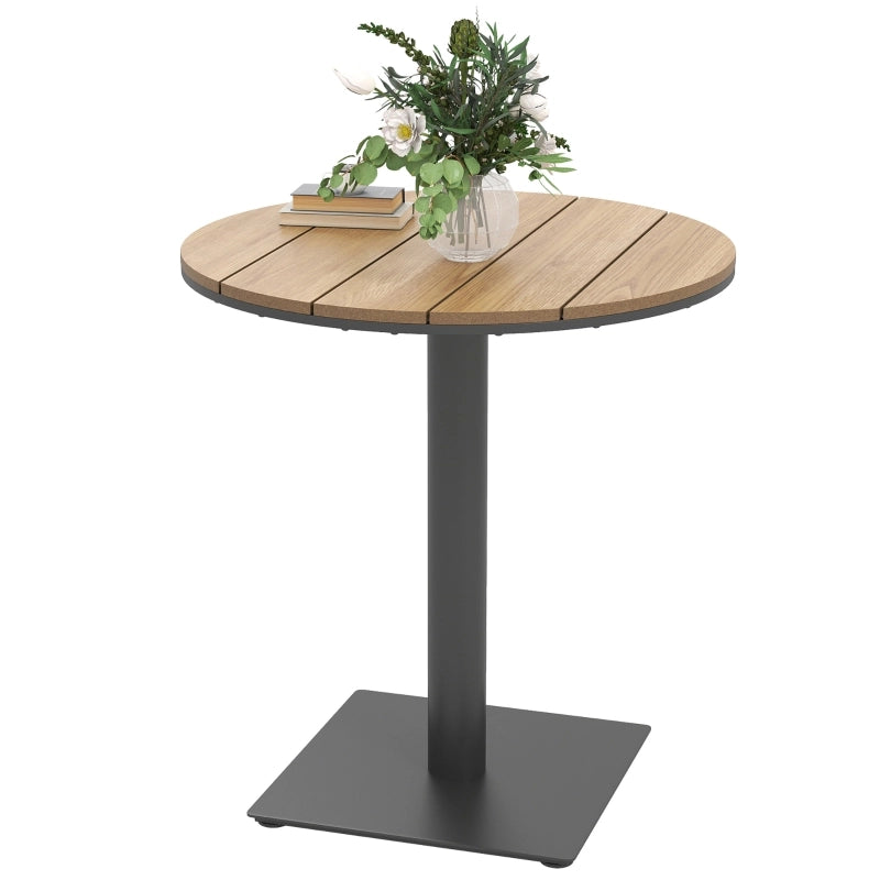 Tavolo da giardino ?70 cm; tavolo balcone rotondo impermeabile con design a listelle; acciaio ?70 x 74H in legno naturale
