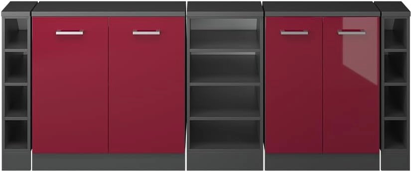 Set di mobili sottotetto Rion, Rosso lucido, 210 cm Set di 5 carcasse armadio profondità 60 cm, adatto per il salvaspazio sotto tetti spioventi