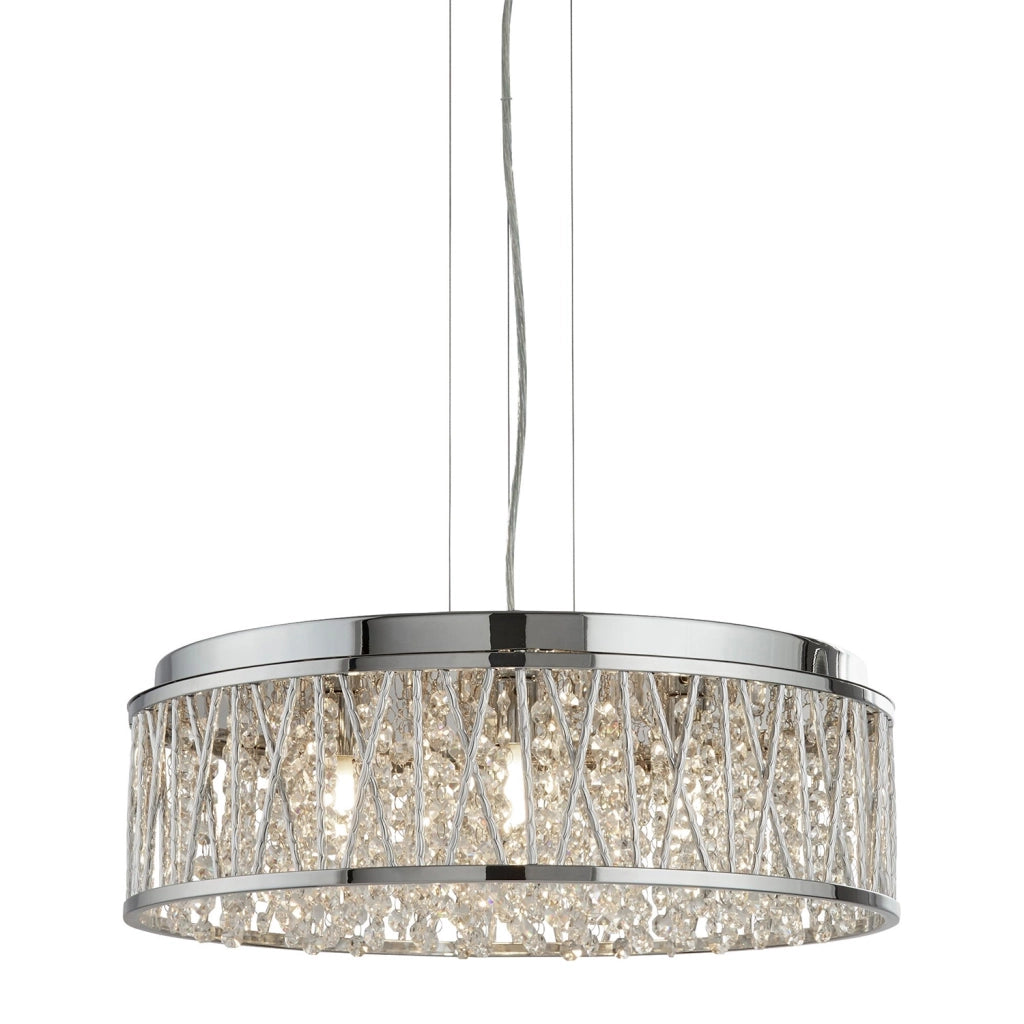 Lampadario Contemporaneo Elisa Acciaio Cromo Vetro 7 Luci G9