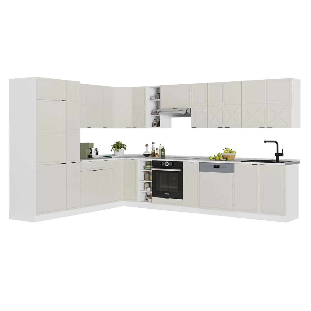 Cucina angolare completa Fame-Line GrigioBeige/Bianco 347 x 60 cm, PL Marmo Vicco