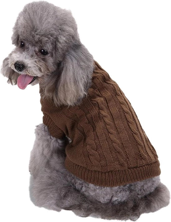 Cappotto per cani, accessori per cani, maglia intrecciata, abbigliamento caldo per cuccioli, cappotto classico per cani, marrone (L)