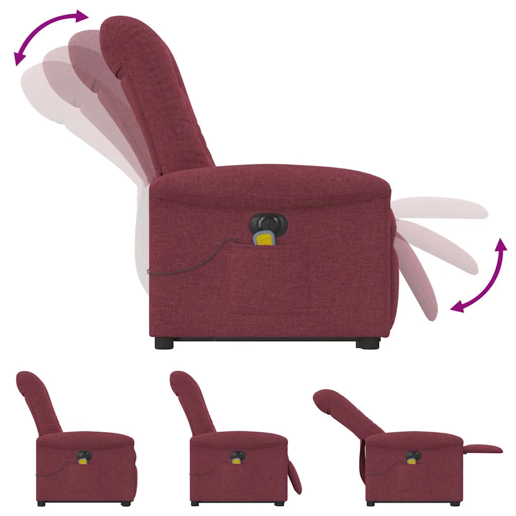 vidaXL Poltrona Alzapersona Massaggiante Elettrica Rosso Vino Tessuto