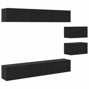 Set mobile TV Montaggio a Parete | Armadietto TV | Mobile Porta TV Rovere Nero Legno multistrato