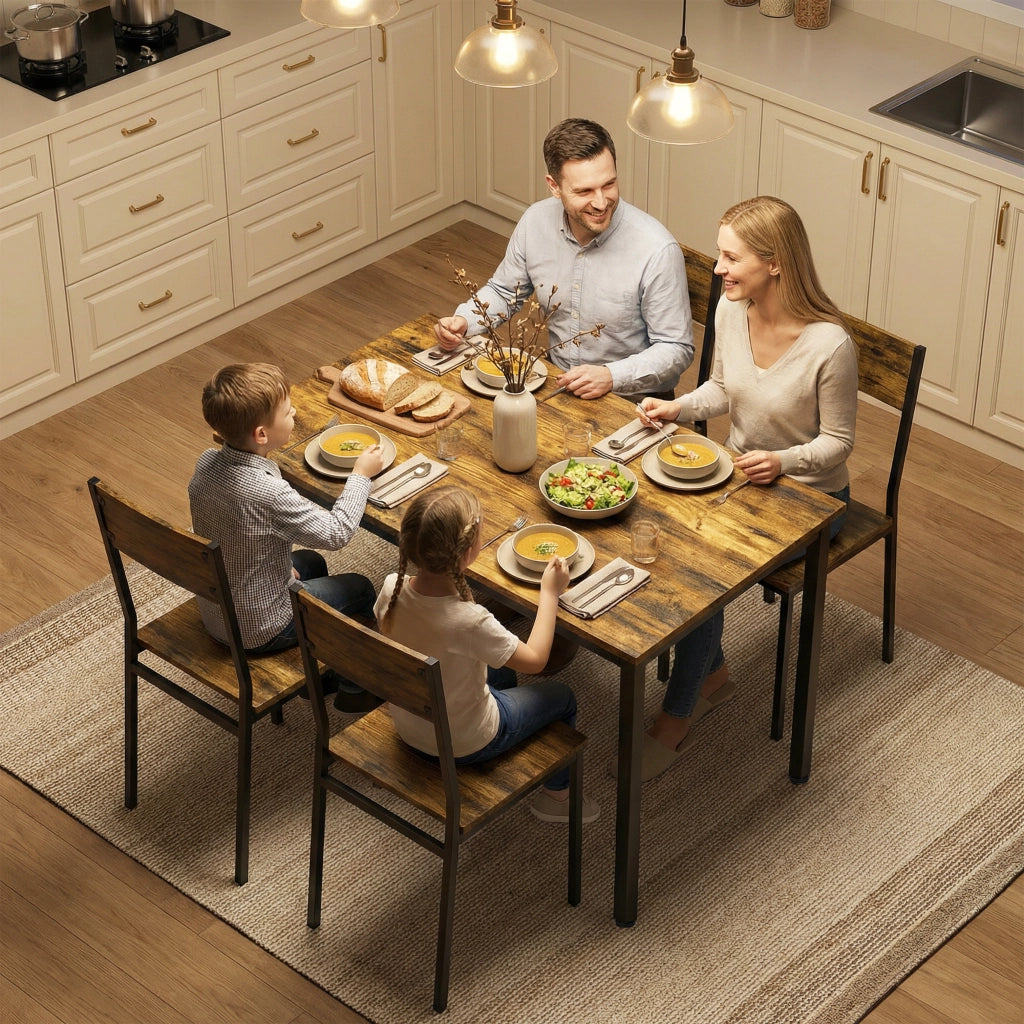 Tavolo da pranzo allungabile con 4 sedie ¨C Zephmum ¨C Legno effetto rovere, gambe metallo