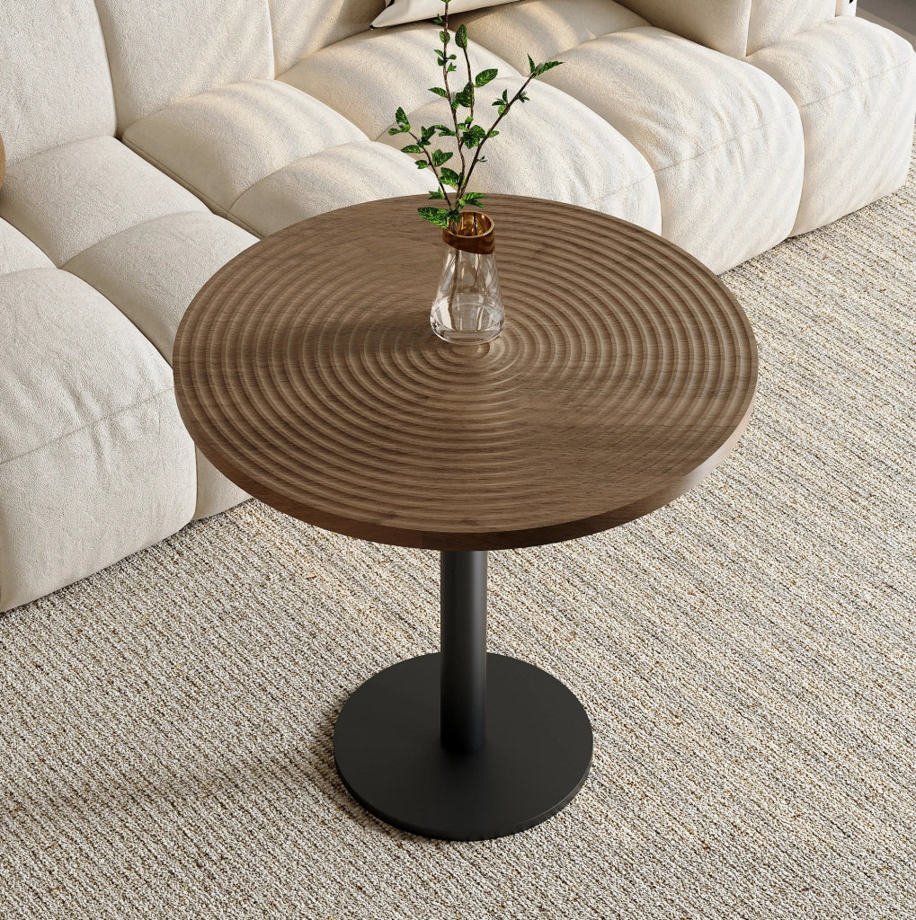 TAVOLO da pranzo rotondo Ø 80 cm MDF effetto legno e metallo nero