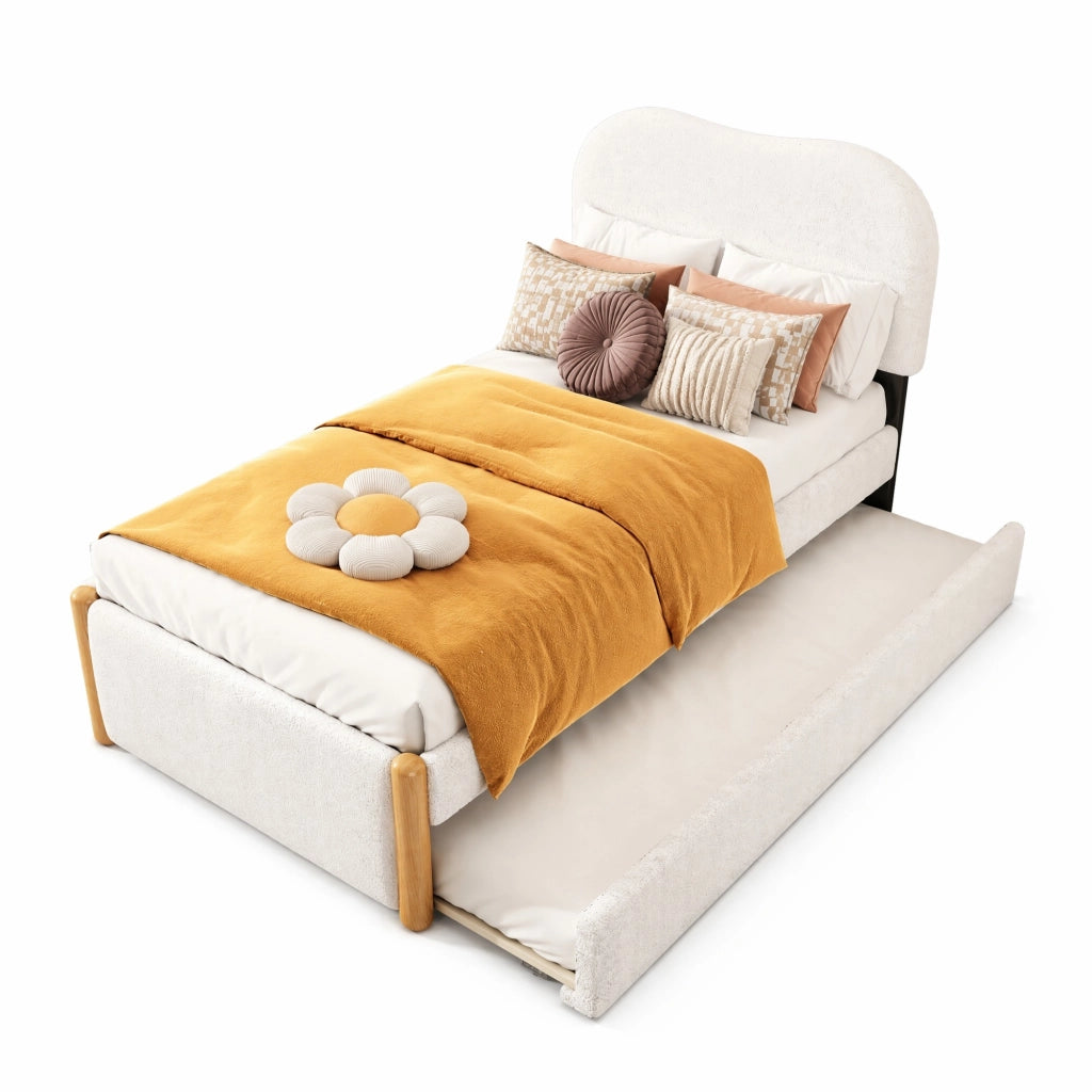 Letto imbottito 90x200 cm bianco con letto estraibile e design essenziale