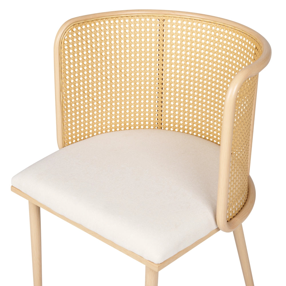 Set di 2 sedie da pranzo con seduta in tessuto e struttura in metallo effetto legno con intreccio viennese stile retrò soggiorno