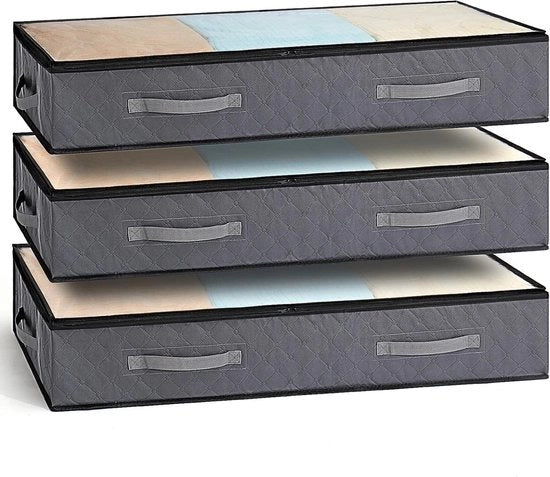 Comparto di conservazione per commode sotto il letto con coperchio - 3 pezzi, 90 litri Tas di conservazione pieghevole per sotto il letto con chiusura a zip e maniglie - ideale per coperte e abiti