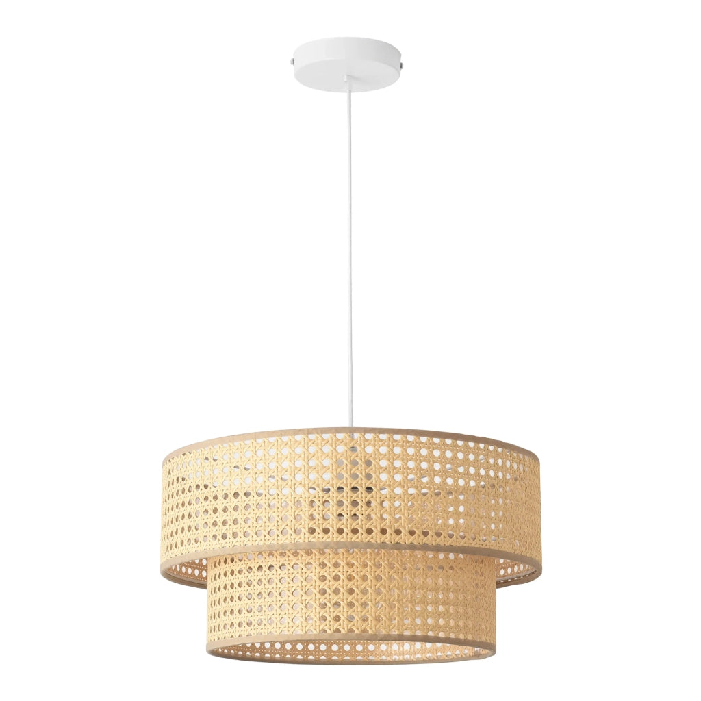 Lampada da terra a sospensione E27 diametro 40 cm effetto rattan bianco 03_0010729