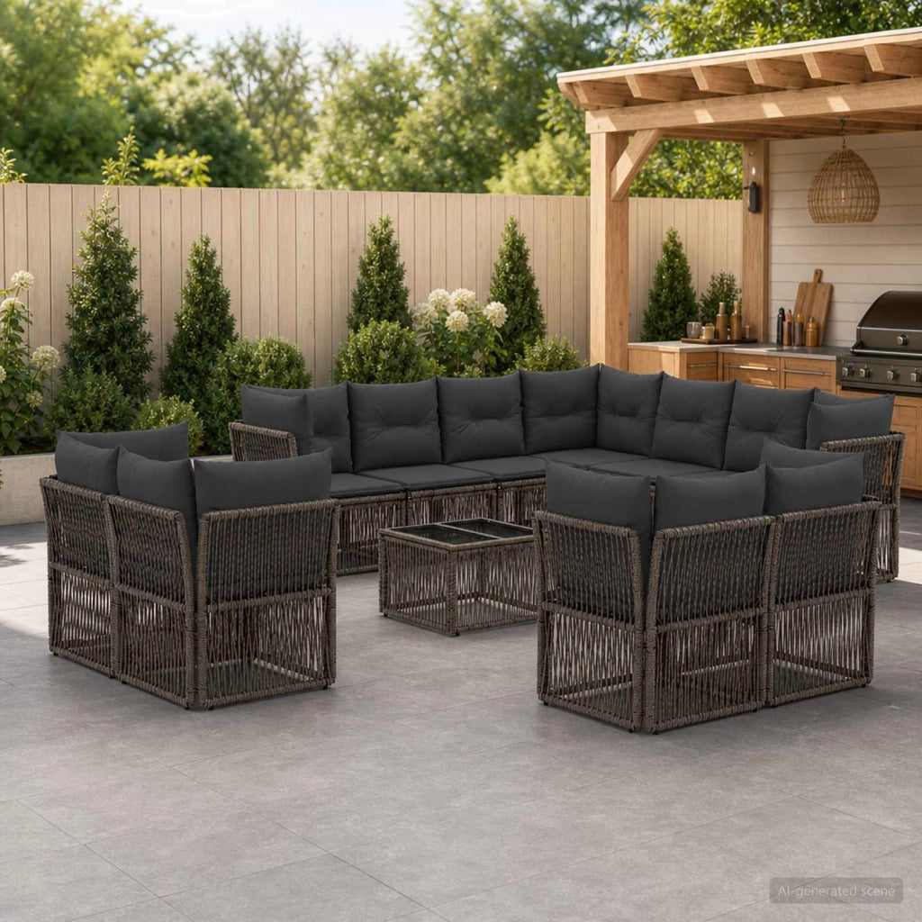 Set Divano da Giardino 12 pz Grigio polyrattan 3434426