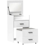 Tavolo da Trucco in Legno con Specchio Ribaltabile, 2 Cassetti e Sgabello, 50x40x113.5 cm, Bianco