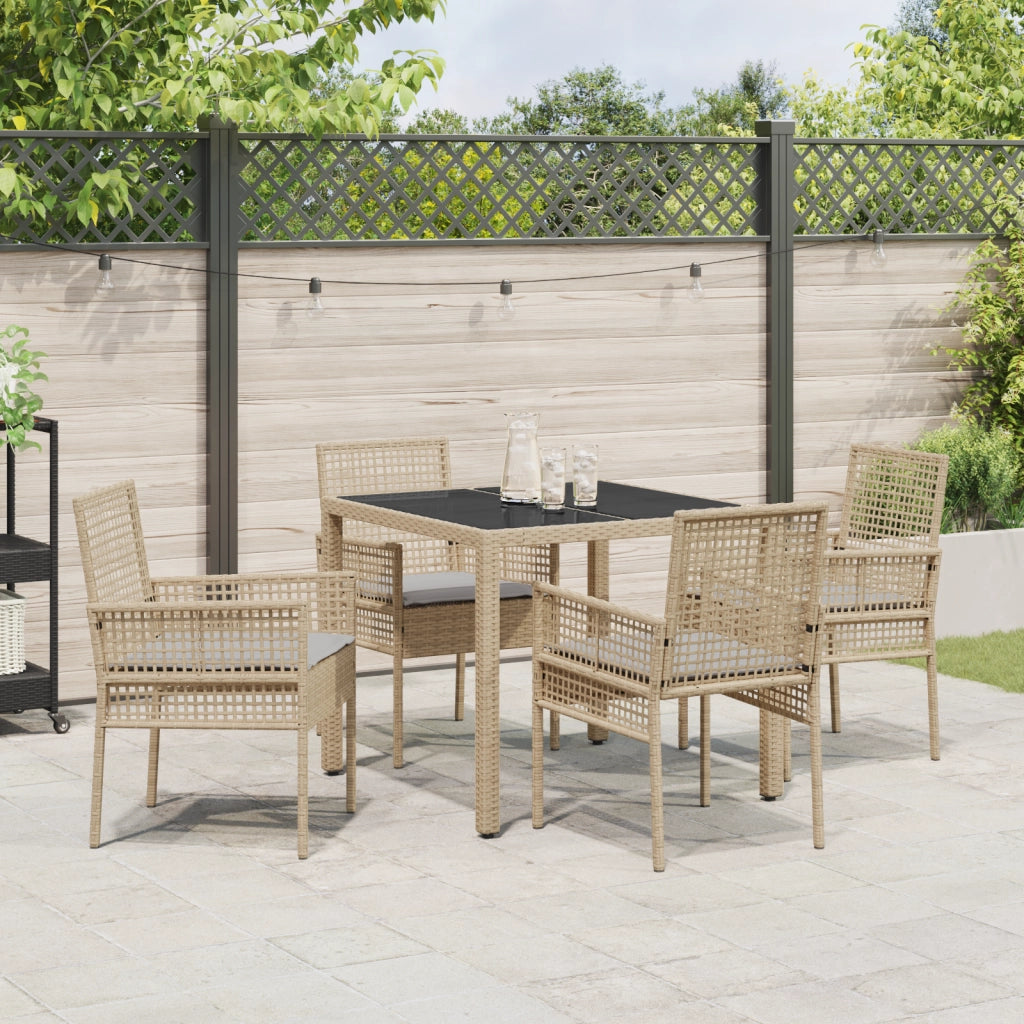 Set da Pranzo da Giardino 5 Pezzi con Cuscini Beige in Polyrattan