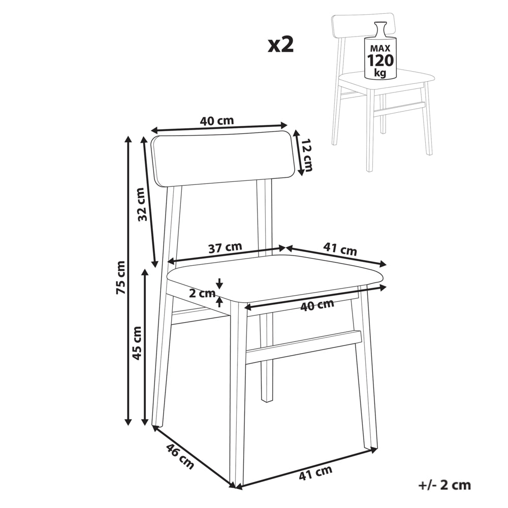 Set di 2 sedie da pranzo Struttura in legno di gomma nero Seduta in tessuto poliestere grigio chiaro Senza braccioli Design retrò