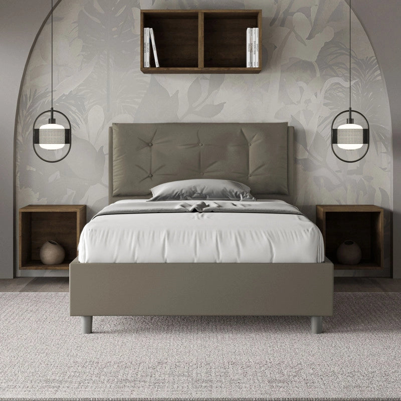 Letto imbottito Piazza e mezzo 120x200 cm Large - Similpelle,Cappuccino,Con rete