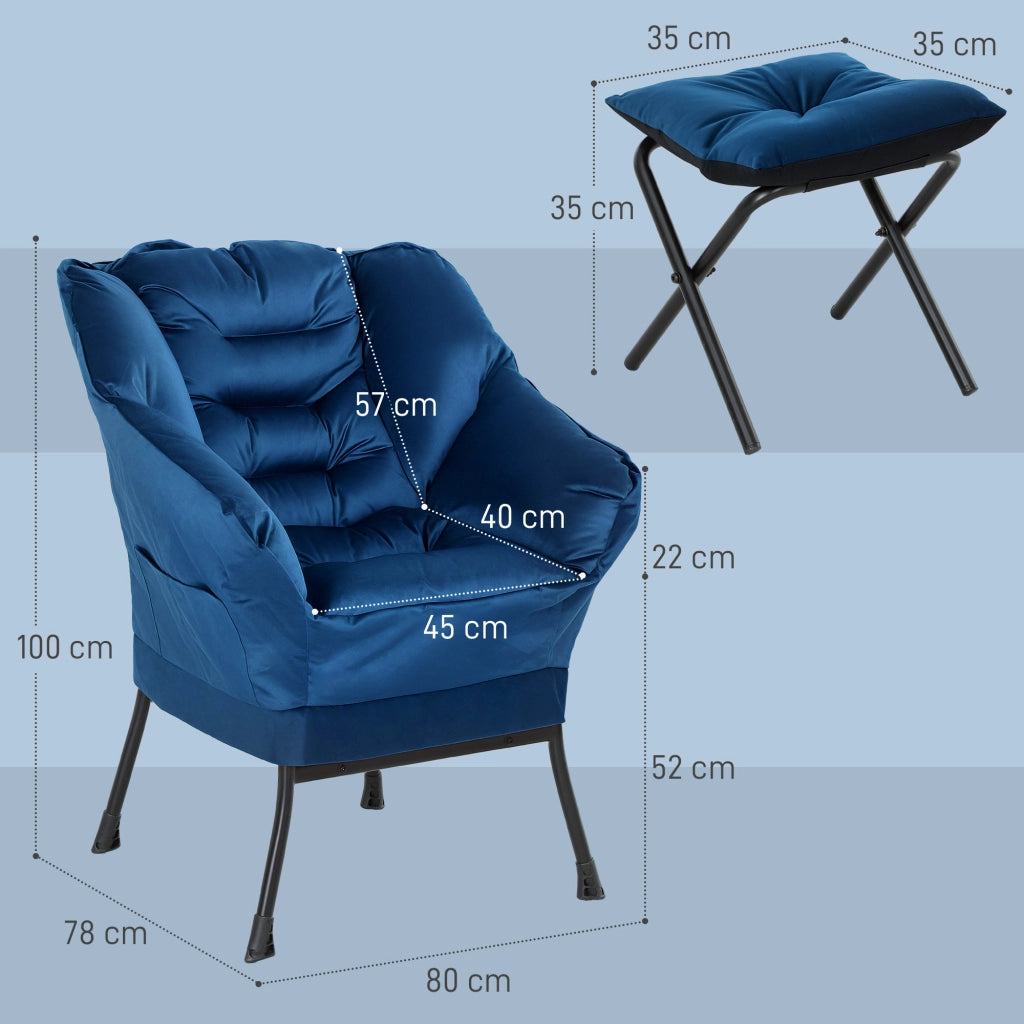Poltrona Relax con Poggiapiedi ¨C Zephmum ¨C Blu Tessuto 88x98x108