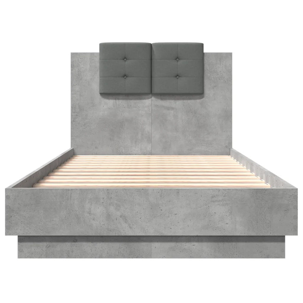 Letto singolo | Letto per adulti | Giroletto con Testiera e LED Grigio Cemento 75x190 cm