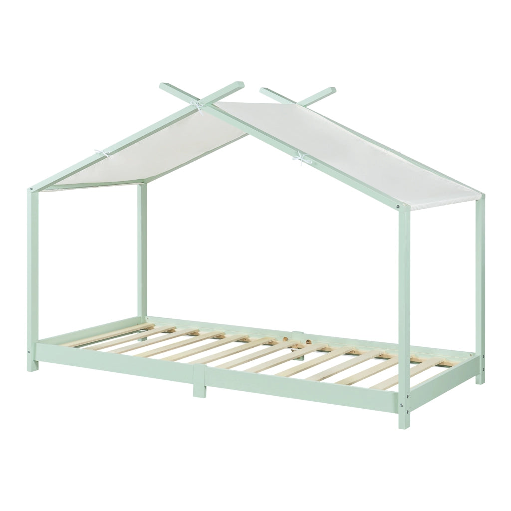 Letto Singolo Brome per Cameretta a Forma di Casetta Zona di Riposo 90x200 cm Legno - Menta Verde [en.casa]