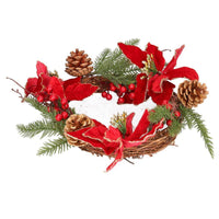 Coroncina fiori pigne rosso oro tondo cm Ø50x10