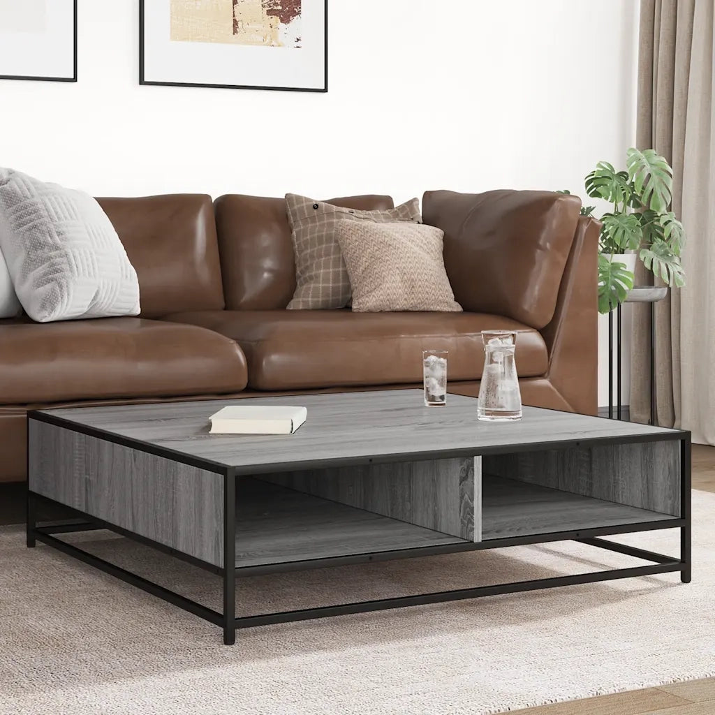 Tavolino Grigio Sonoma 100x100x30 cm in Truciolato e Metallo 848777