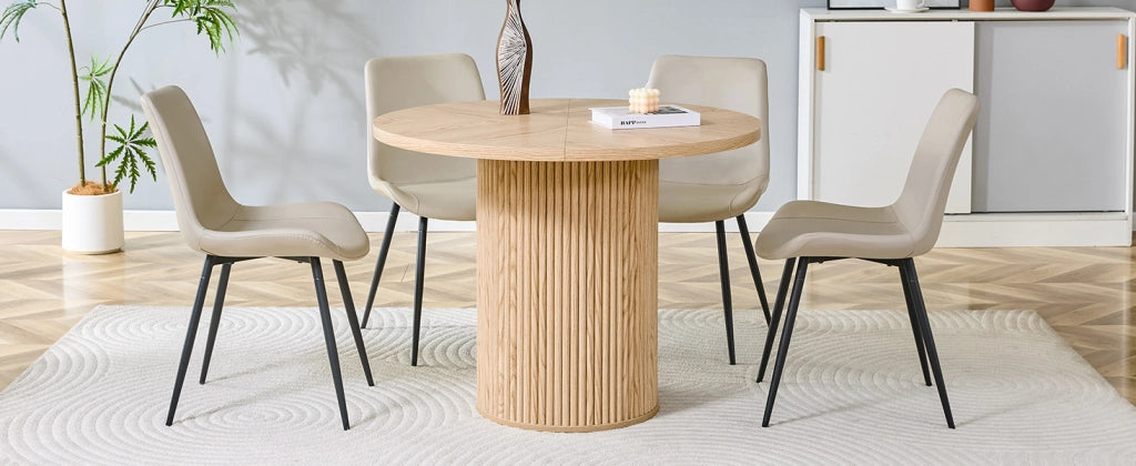 Tavolo da pranzo per 4 persone rotondo in MDF con base in metallo, per sala da pranzo e cucina, 100 cm