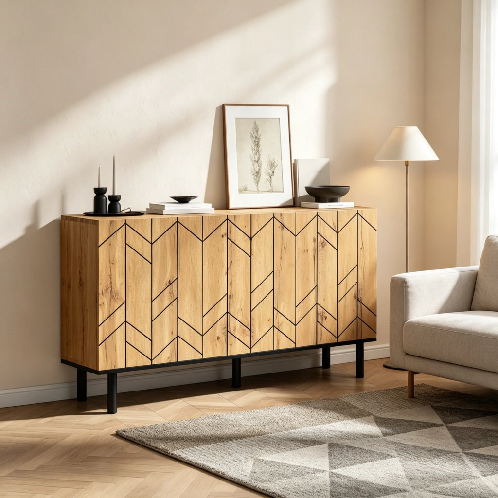 Credenza moderna 120x35x70 cm con 3 ante e frontali a onde