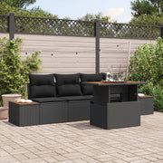Set Pranzo Giardino 5 Pezzi Cuscini Nero Polyrattan Acacia