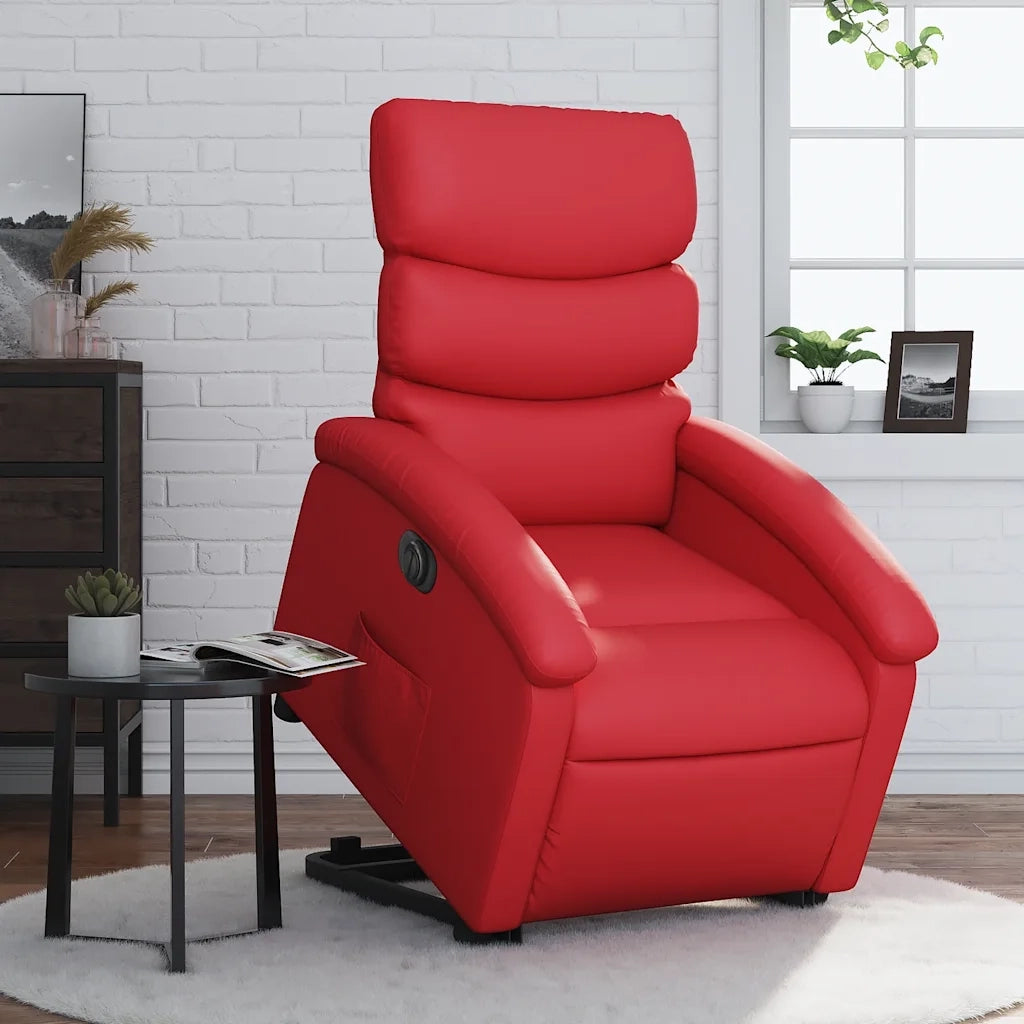 Poltrona Alzapersona Reclinabile Elettrica Rossa in Similpelle 3204059