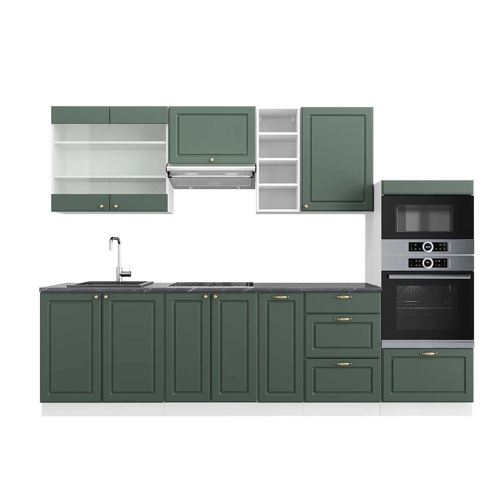 Cucina componibile Fame-Line Verde-oro rustico/Bianco 280 cm, PL Antracite Vicco