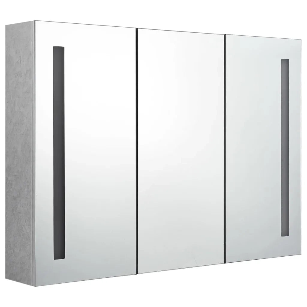 Armadietto Bagno con Specchio e LED-Mobile bagno con specchio Grigio Cemento 89x14x62 cm