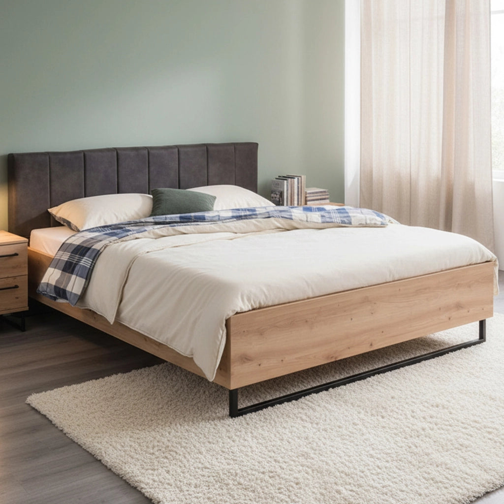 Letto Matrimoniale Busnago, Letto Matrimoniale Testiera Imbottita, Marrone Rovere Nodi