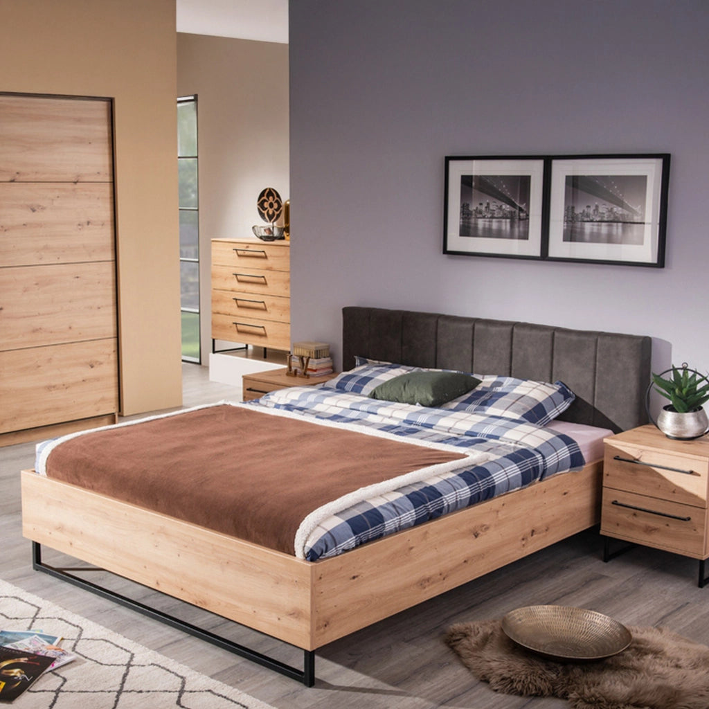 Letto Matrimoniale Busnago, Letto Matrimoniale Testiera Imbottita, Marrone Rovere Nodi