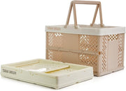Scatole di stoccaggio pieghevoli - 2 pezzi - 31 cm x 22 cm - piccoli carrelli di shopping - beige + rosa chiaro - picnic campeggio