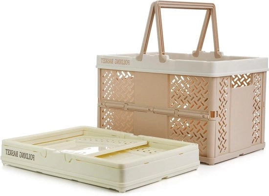 Scatole di stoccaggio pieghevoli - 2 pezzi - 31 cm x 22 cm - piccoli carrelli di shopping - beige + rosa chiaro - picnic campeggio